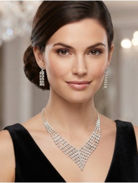 Adjustable Rhinestone Necklace And Earring Set